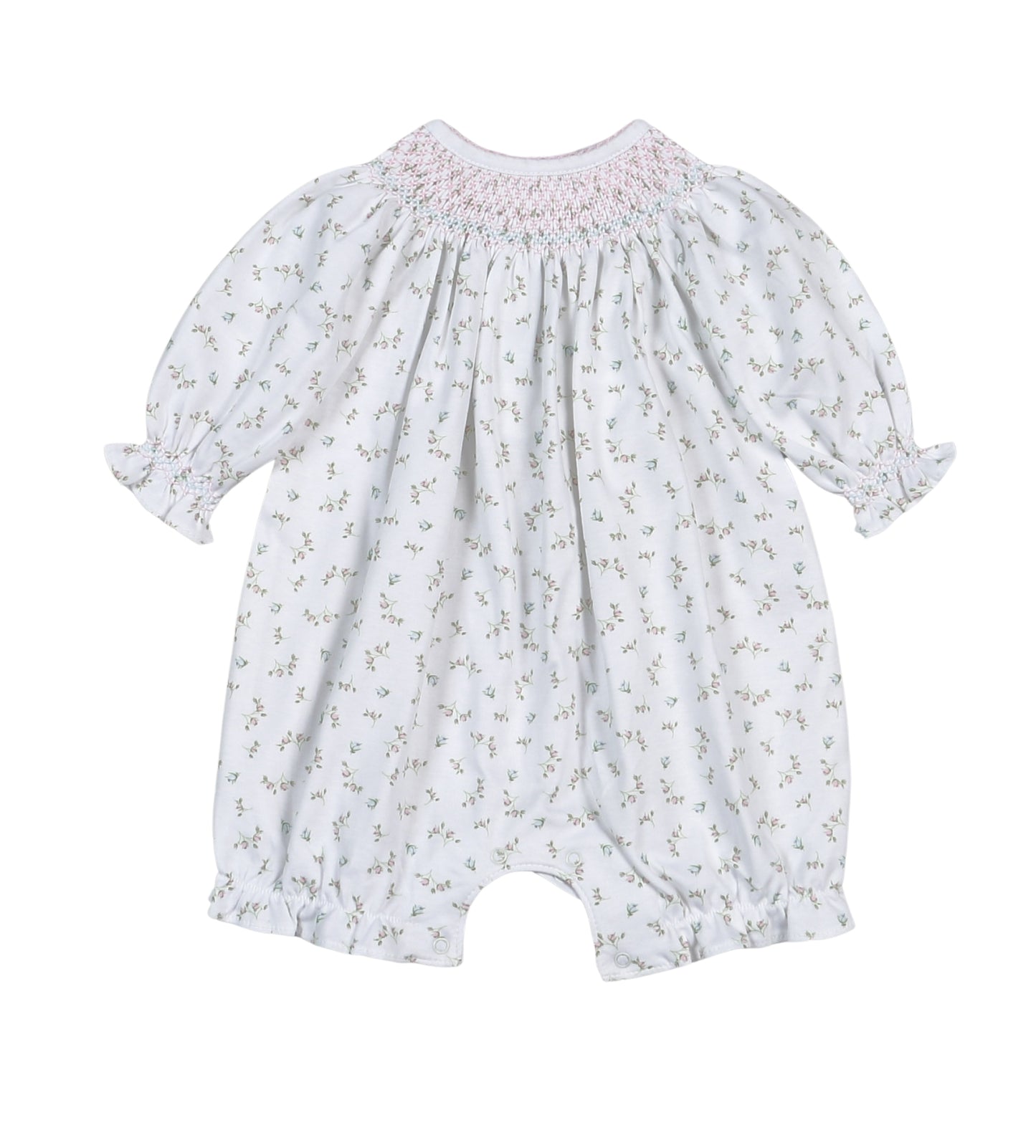 Bella Pink Floral Pima Hand Smocked Bishop Bubble
