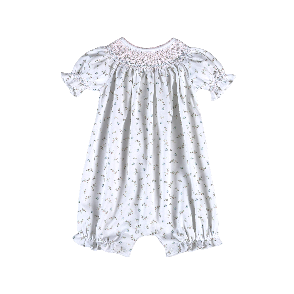 Bella Pink Floral Pima Hand Smocked Bishop Bubble