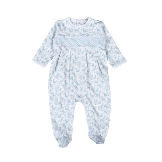 Blue Baby Safari Hand Smock Footie