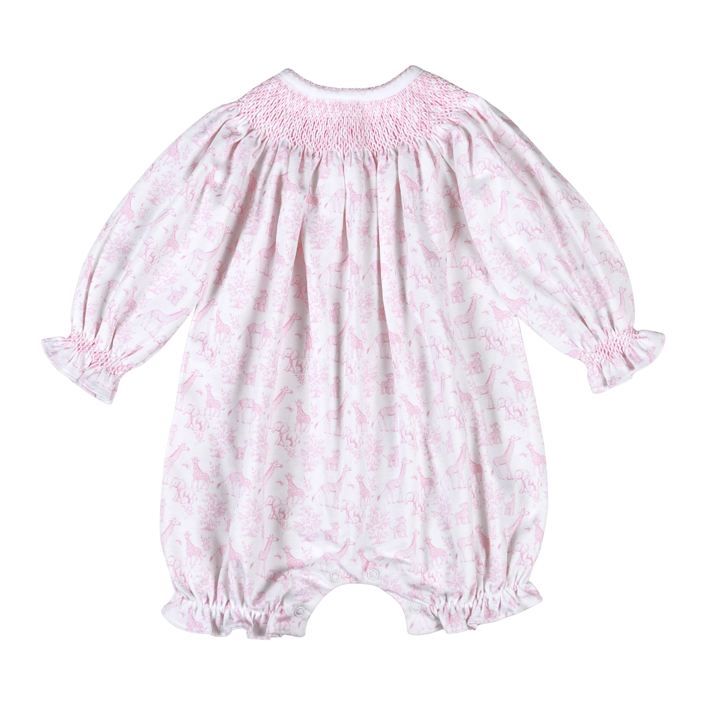 Pink Baby Safari Hand Smocked Bishop Bubble