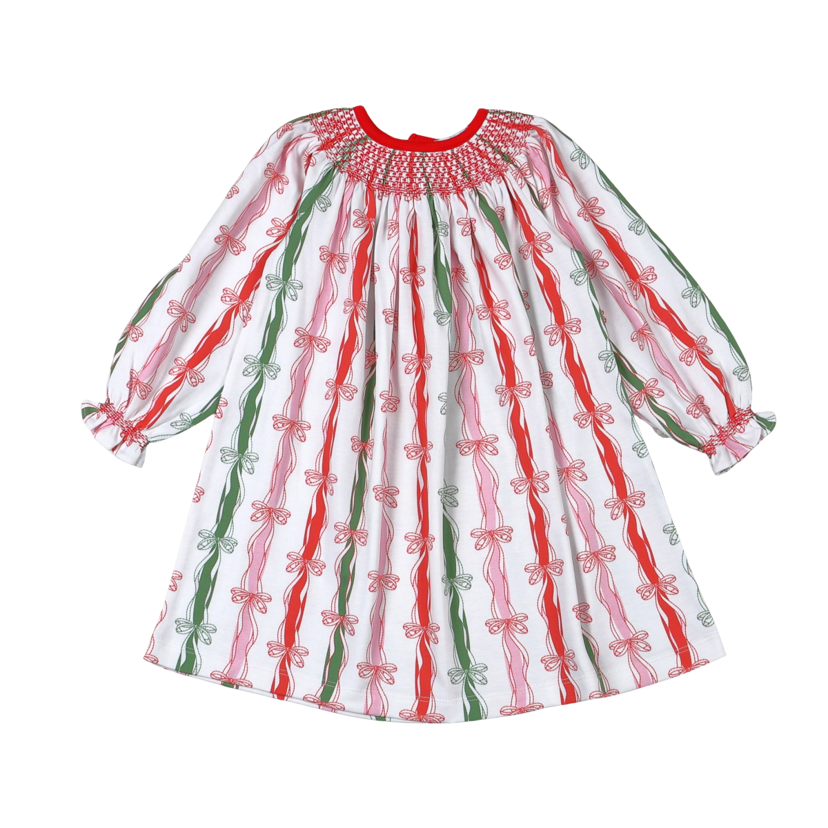 Christmas in Bows Hand Smock Bishop Dress
