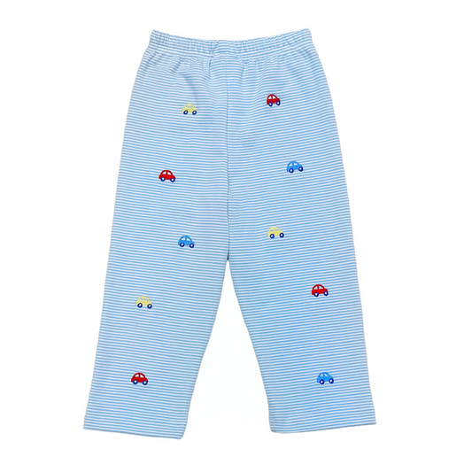 Cars Leo Pants, Light Blue Bitty Stripe Knit