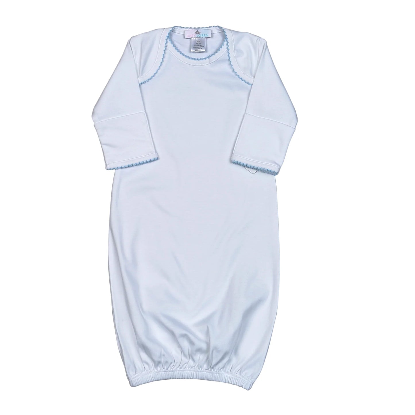 White Gown Blue Picot Trim