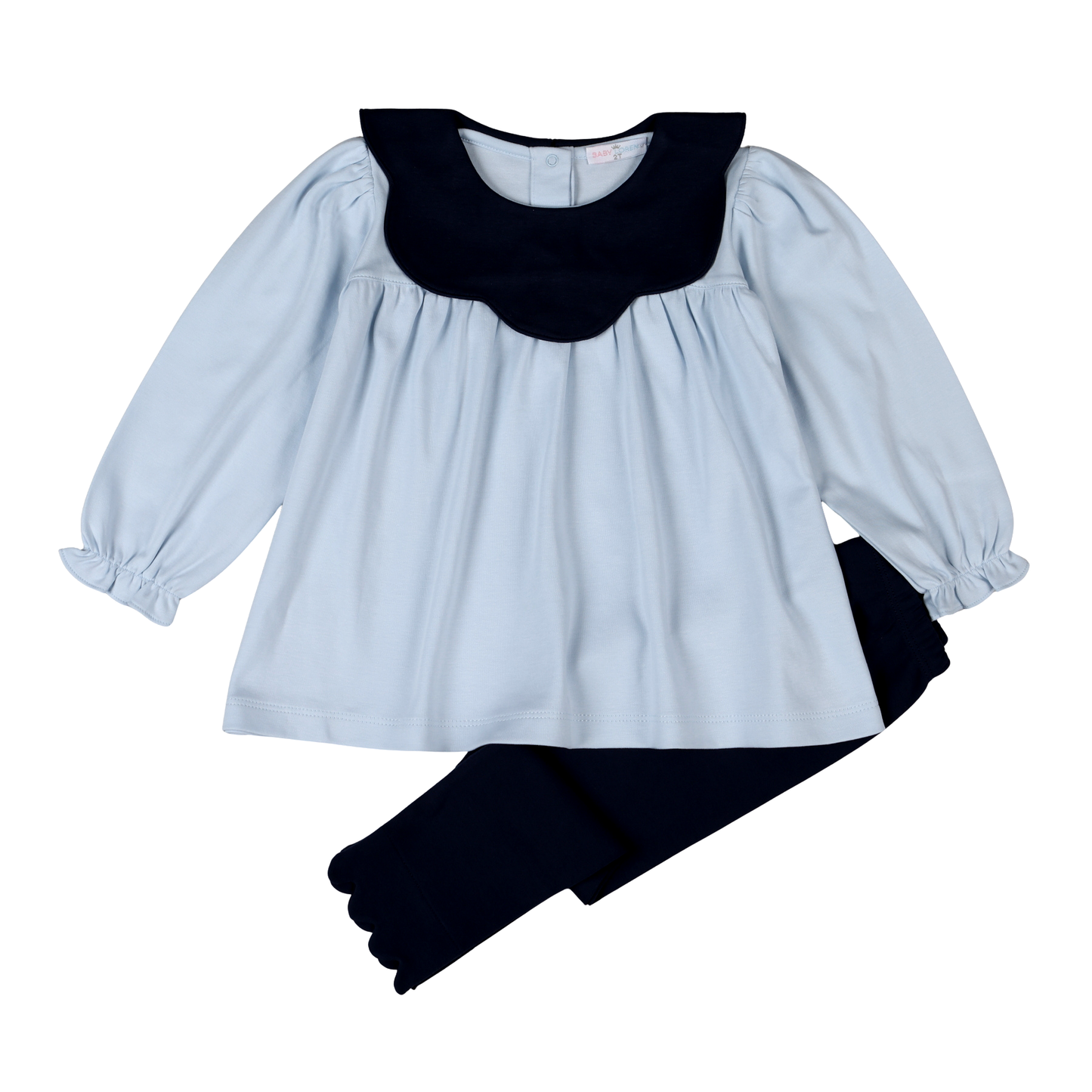Emily Blue Pima Scalloped Collar Top Set