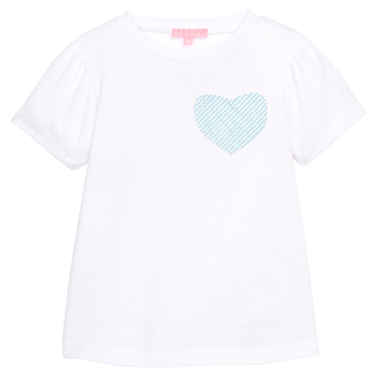 Essential Tee - Aqua Seersucker Heart