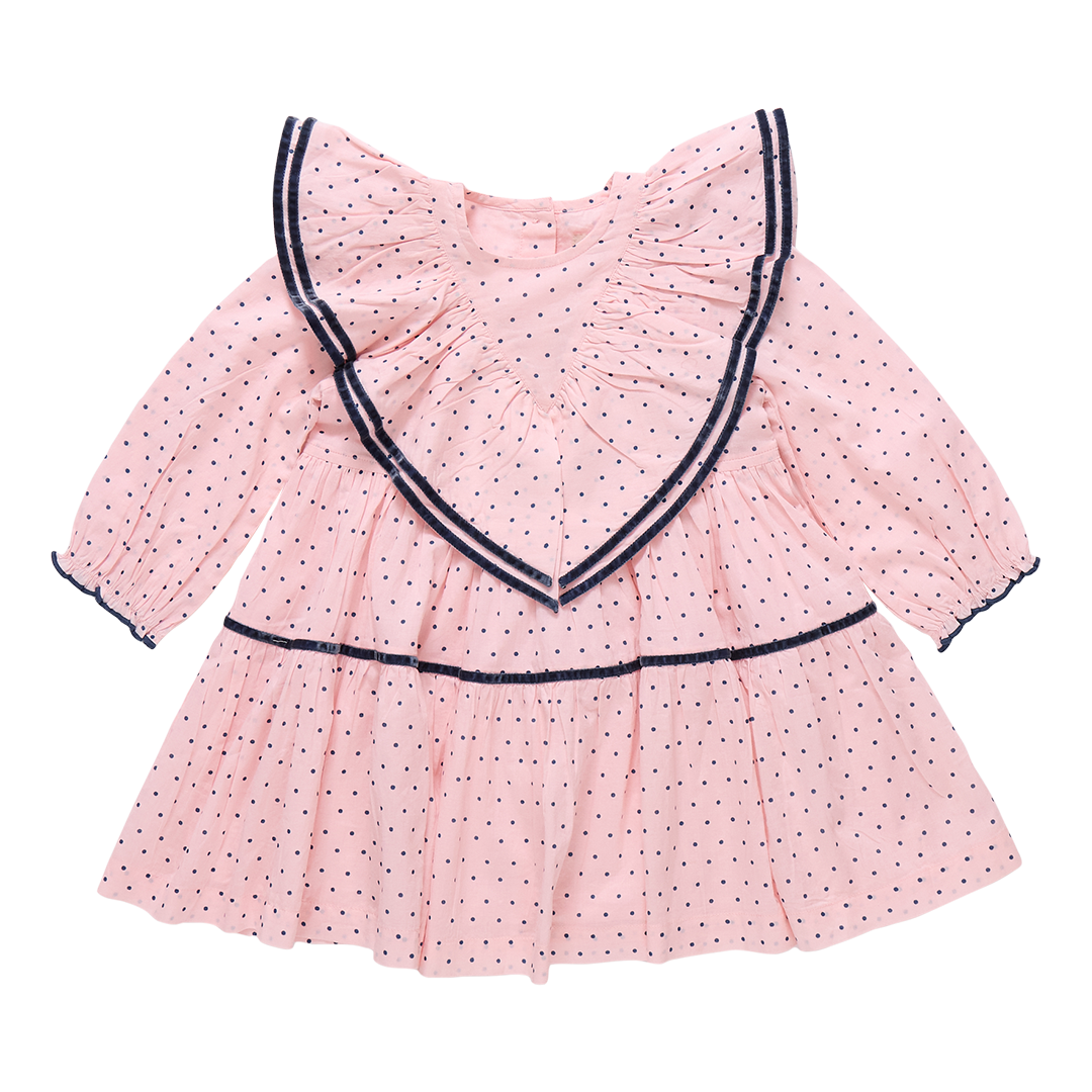 Girls Raphaela Dress - Strawberry Cream Polka Dots