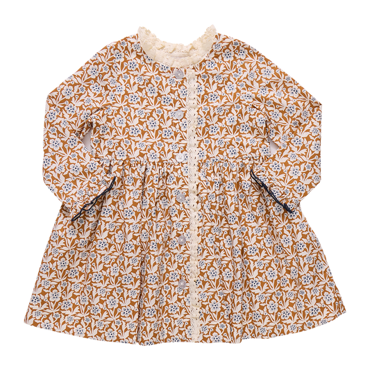 Girls Autumn Dress - Gold Climbing Floral