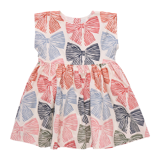 Girls Adaline Dress - Multi Striped Bows
