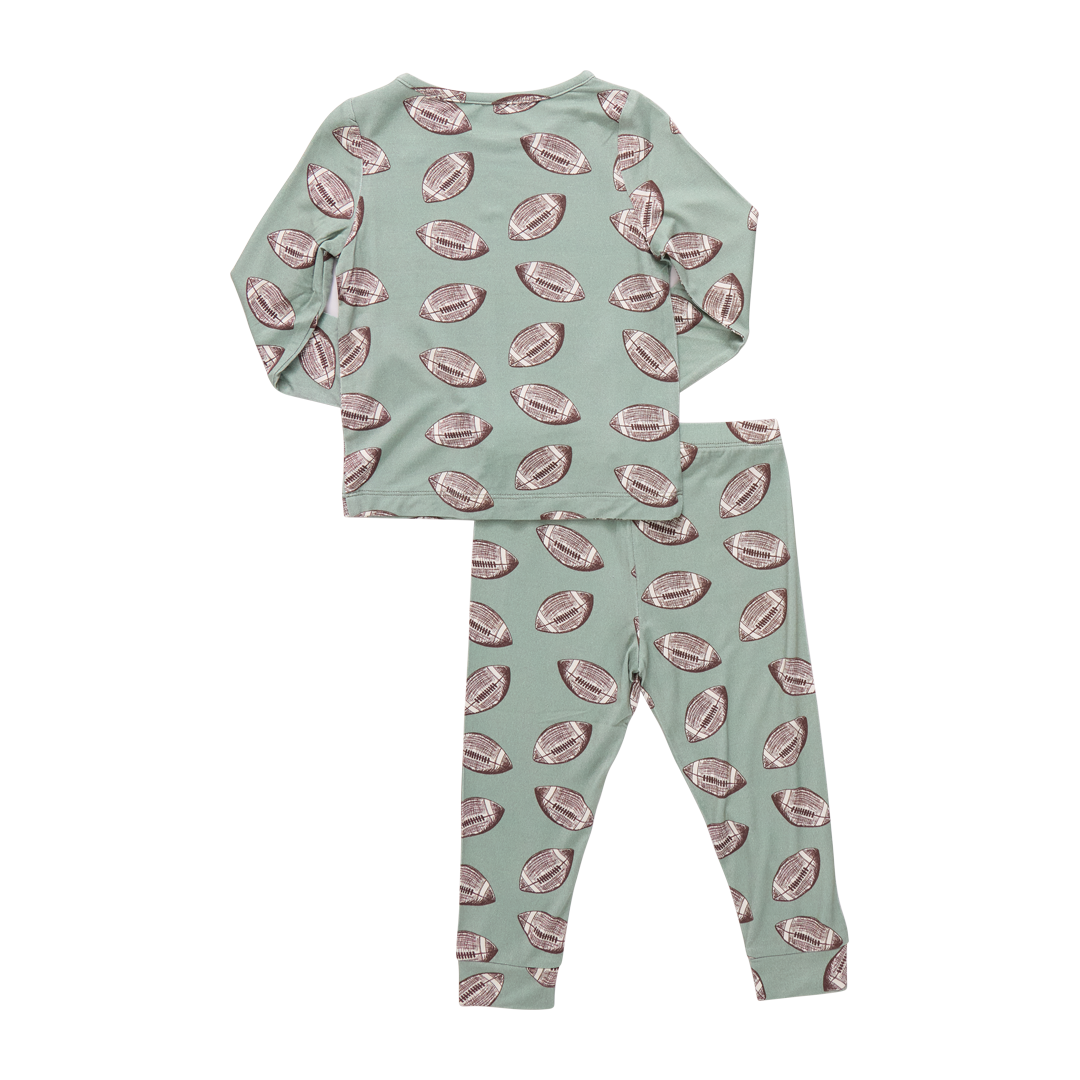 Kids Bamboo PJ Set - Green Flying Footballs