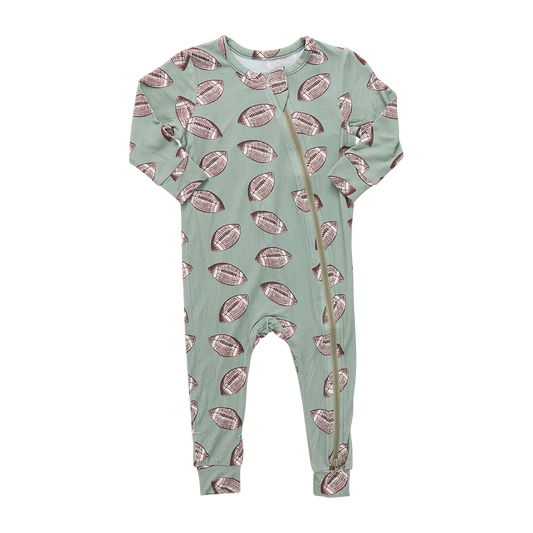 Baby Bamboo Romper - Green Flying Footballs
