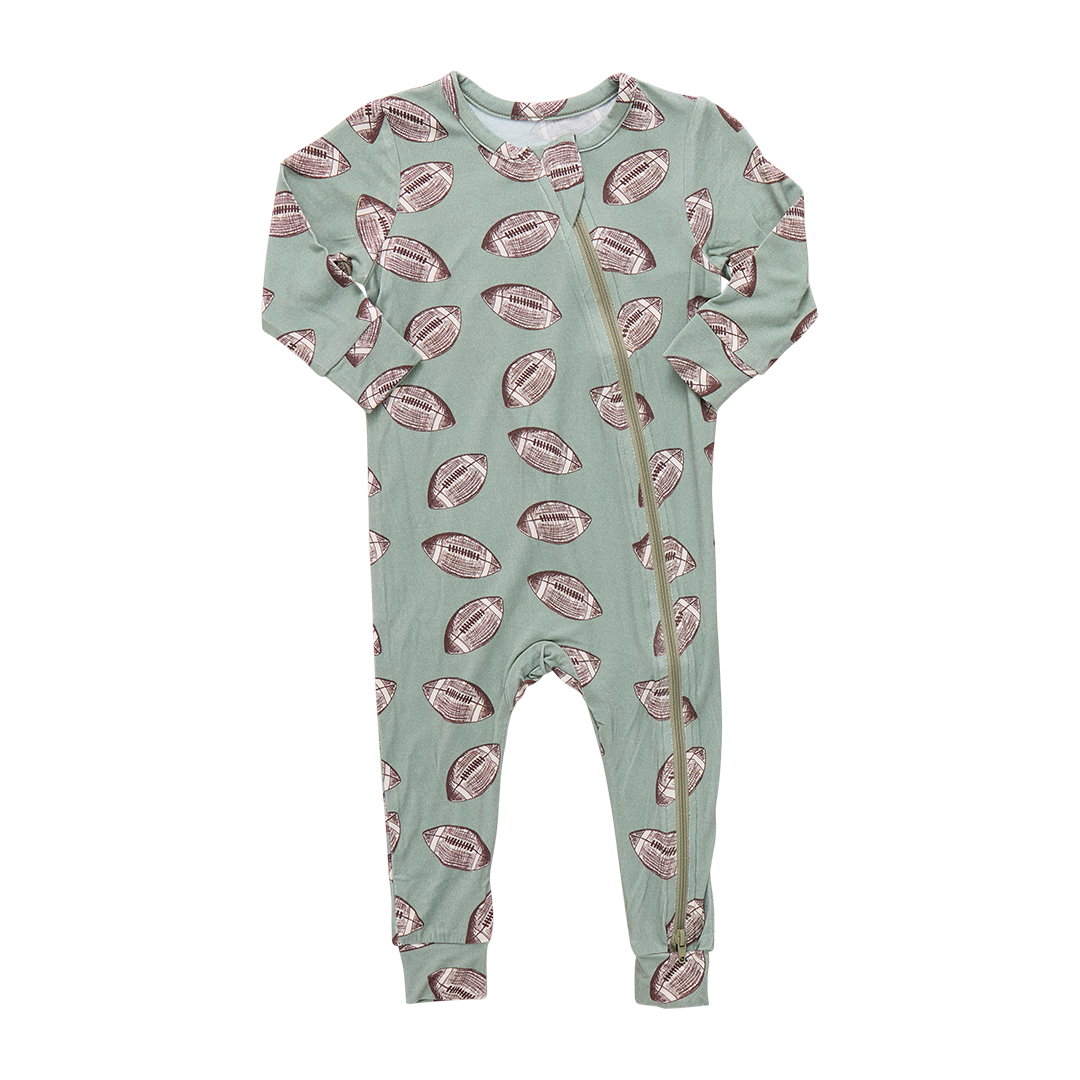 Baby Bamboo Romper - Green Flying Footballs