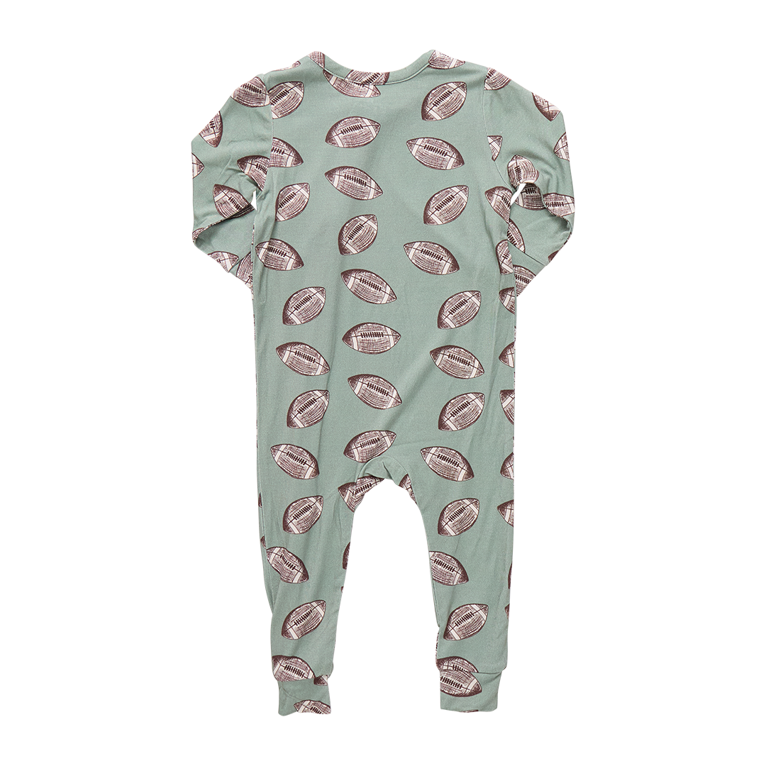 Baby Bamboo Romper - Green Flying Footballs