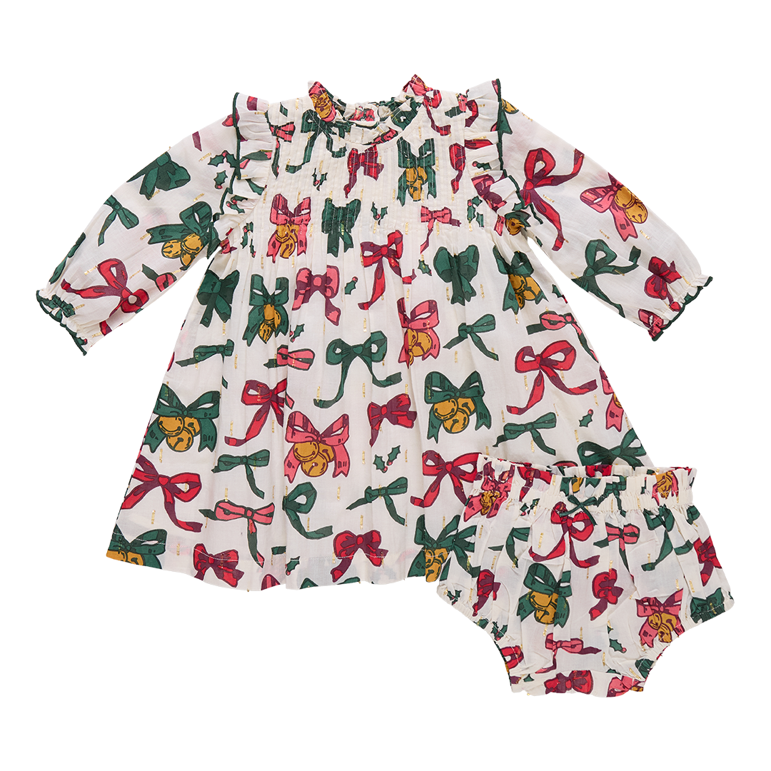 Baby Girls Jaipur Dress Set- Christmas Bows and Bells