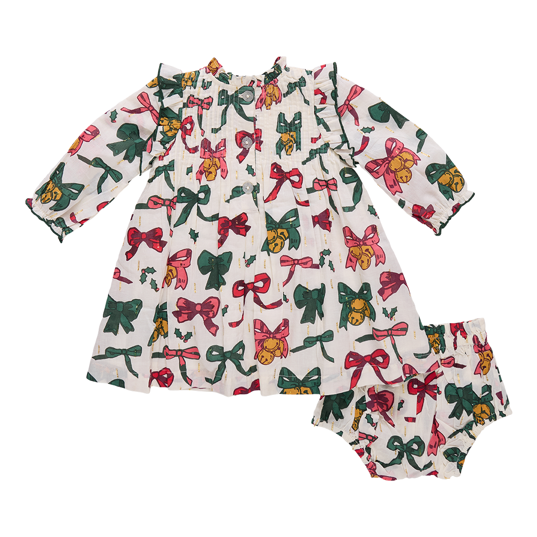 Baby Girls Jaipur Dress Set- Christmas Bows and Bells