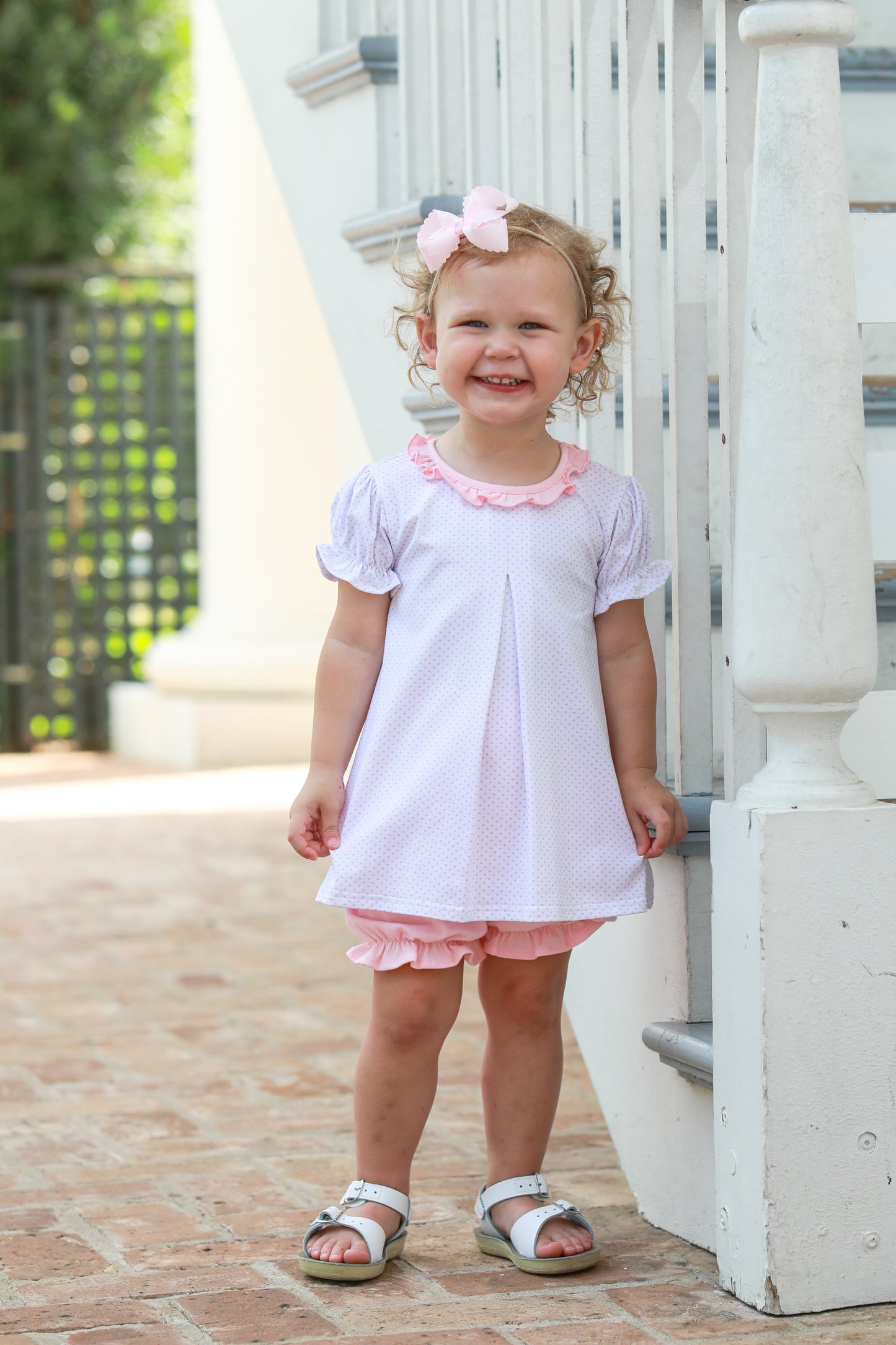 Harriet Bloomer Set - Light Pink Bitty Dot
