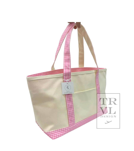 Medium Tote - Coated Canvas - Gingham Pink