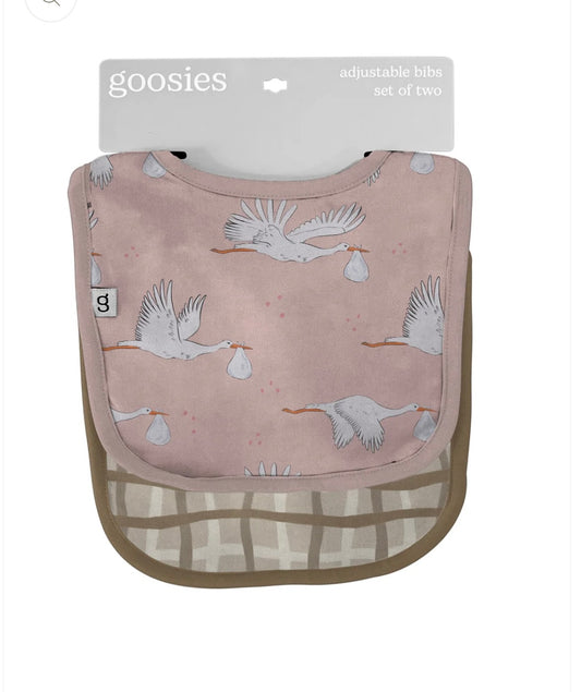 Pink Girl Stork Bib - Set of 2