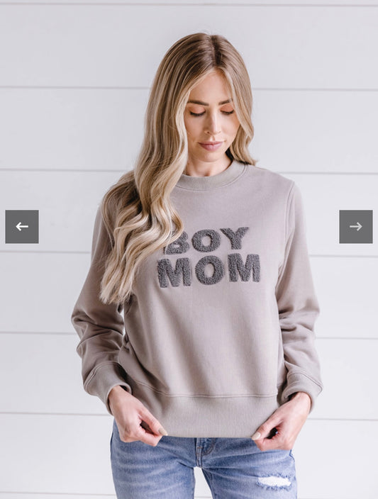 Boy Mom Chenille Sweatshirt - Flat Gray