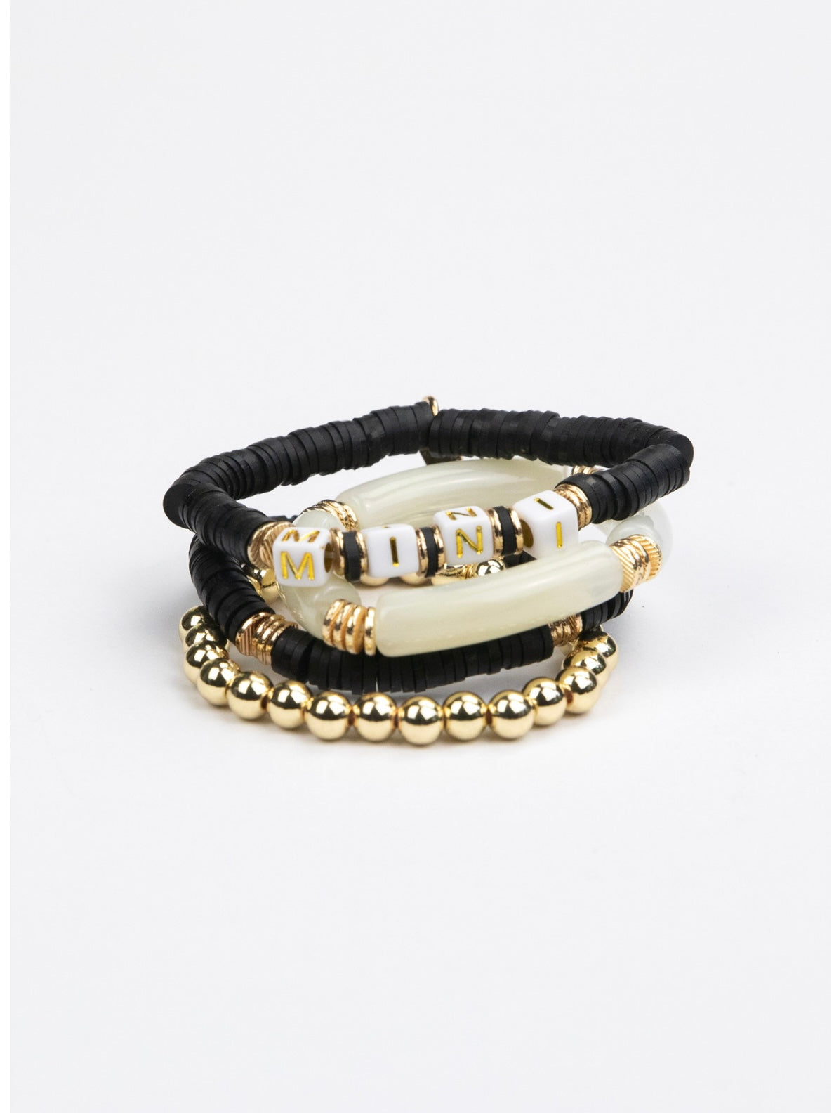 Mini Tubular Beaded Bracelet Set - Black