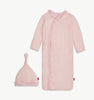 Pin Dot Pink Ruffle Placket Gown + Hat Set