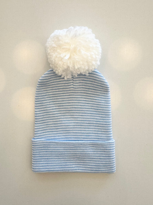 Blue and Striped White Pom