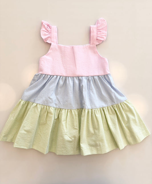 Colorblock Petunia Dress, Pink Mini Seersucker