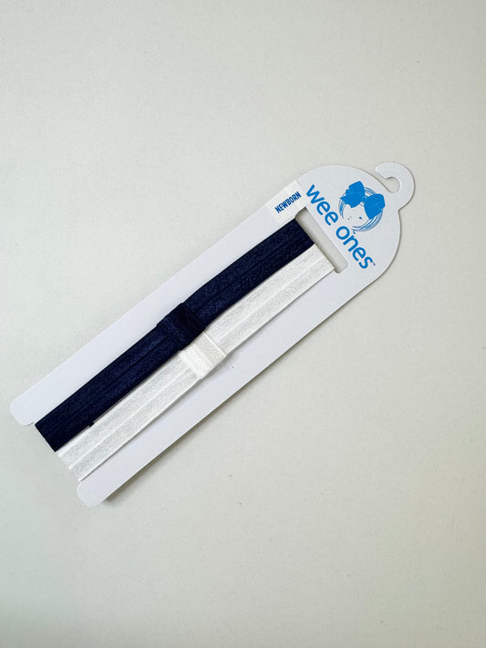 Add-A-Bow Elastic Girls Baby Bands - Two Pack Navy and White