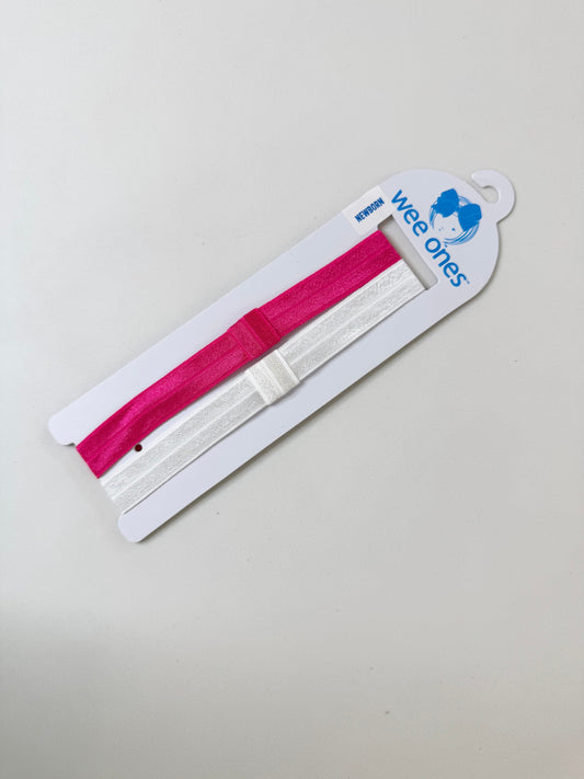 Add-A-Bow Elastic Girls Baby Bands - Two Pack Shocking Pink and White
