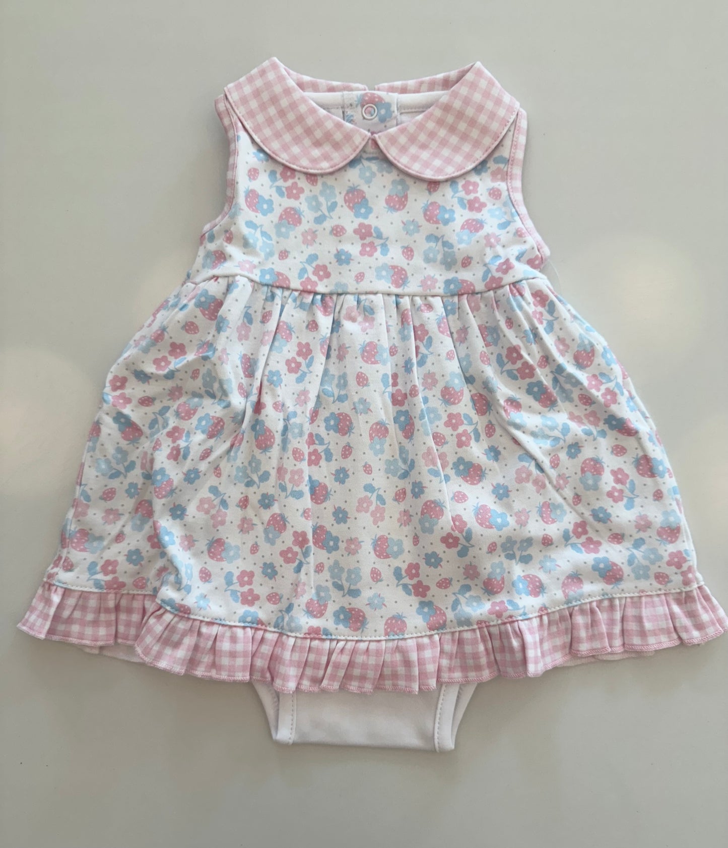Sweet Strawberries Collared Sleeveless Dess Set - Pink