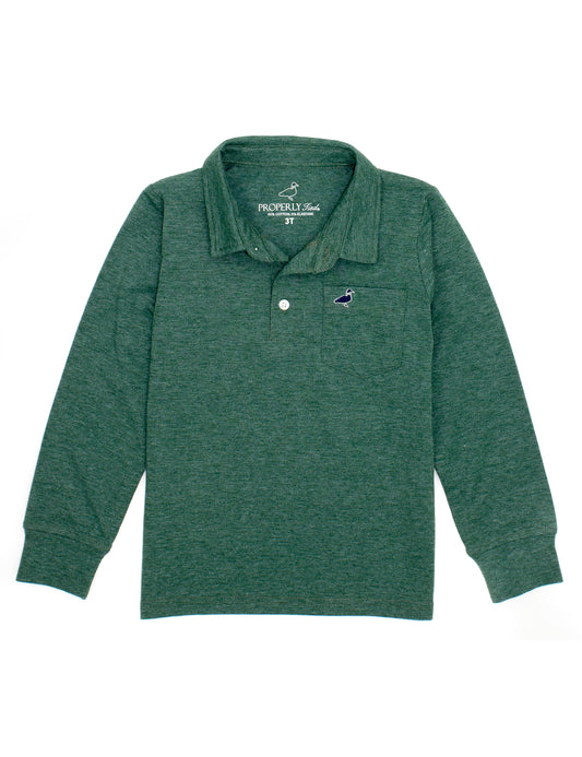 Boys Harrison Pocket Tee Polo Long Sleeve Hunter Green