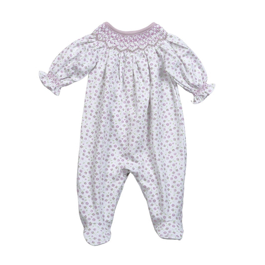 Lyn Purple Floral Pima Hand Smocked Bishop Footie