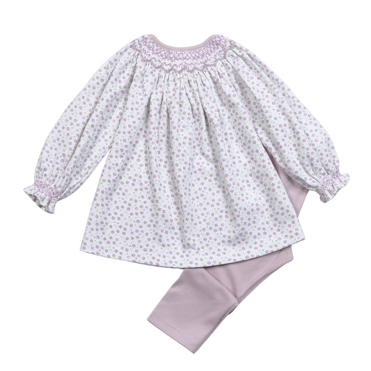 Lyn Purple Floral Pima Hand smocked pants set