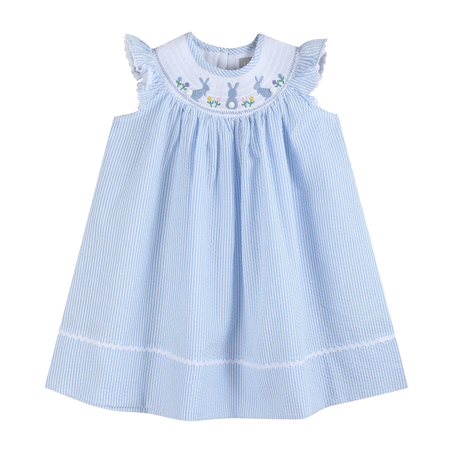 Light Blue Seersucker Easter Bunny Smocked Bishop