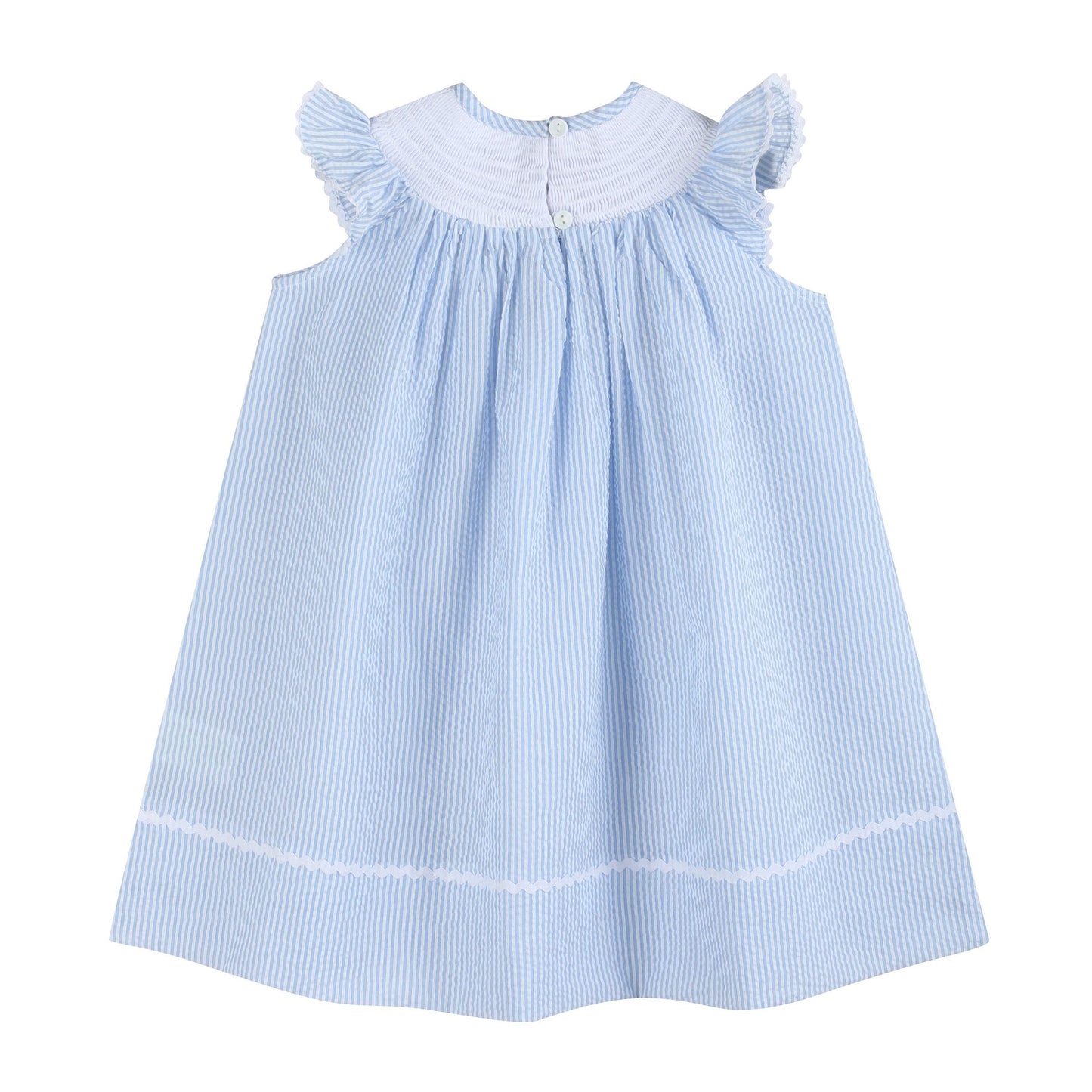 Light Blue Seersucker Easter Bunny Smocked Bishop