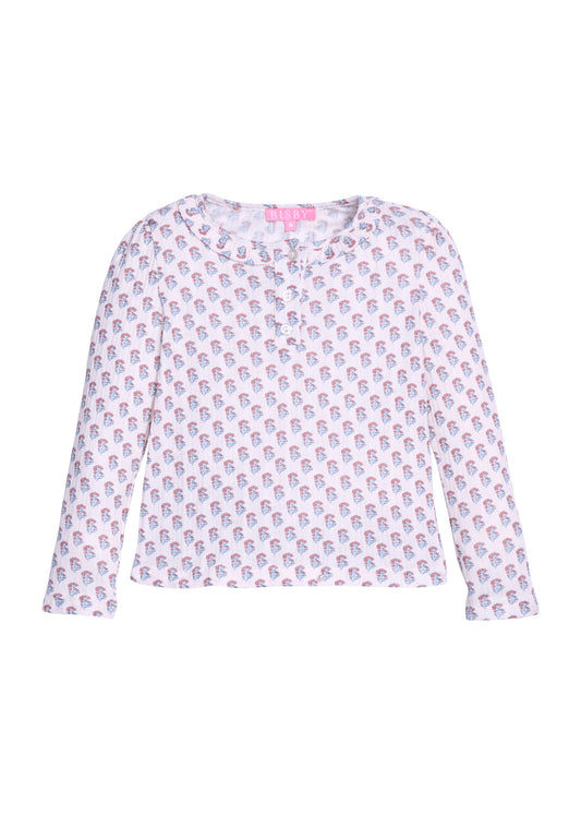 Long Sleeved Henley Tee - Verbier Pointelle Floral