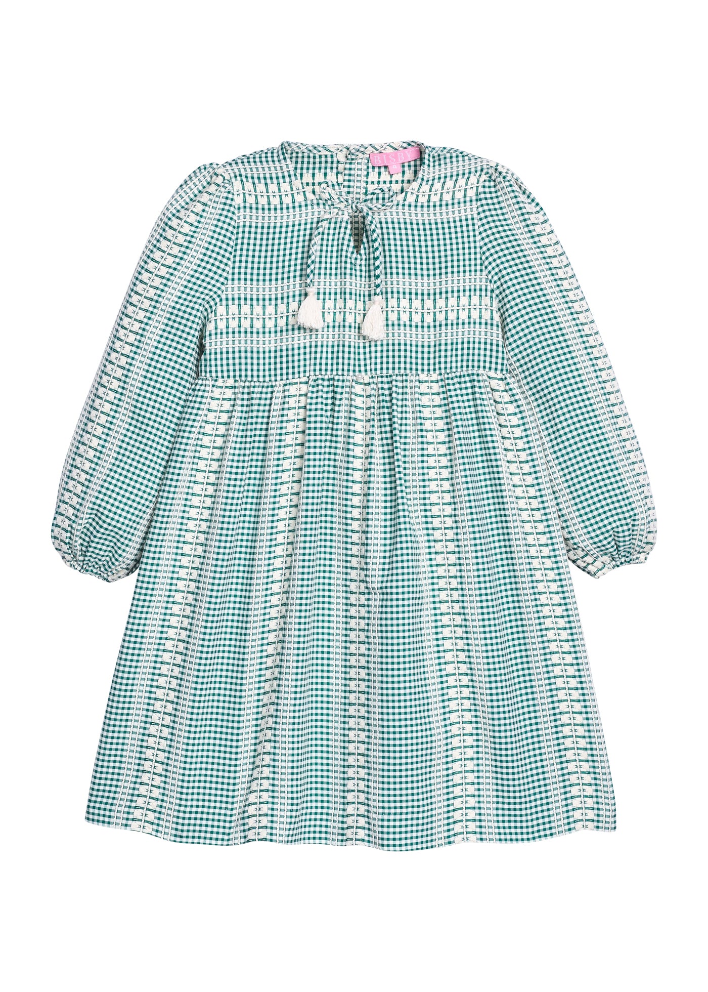Long Sleeved Riviera Dress - Geneva Gingham Green