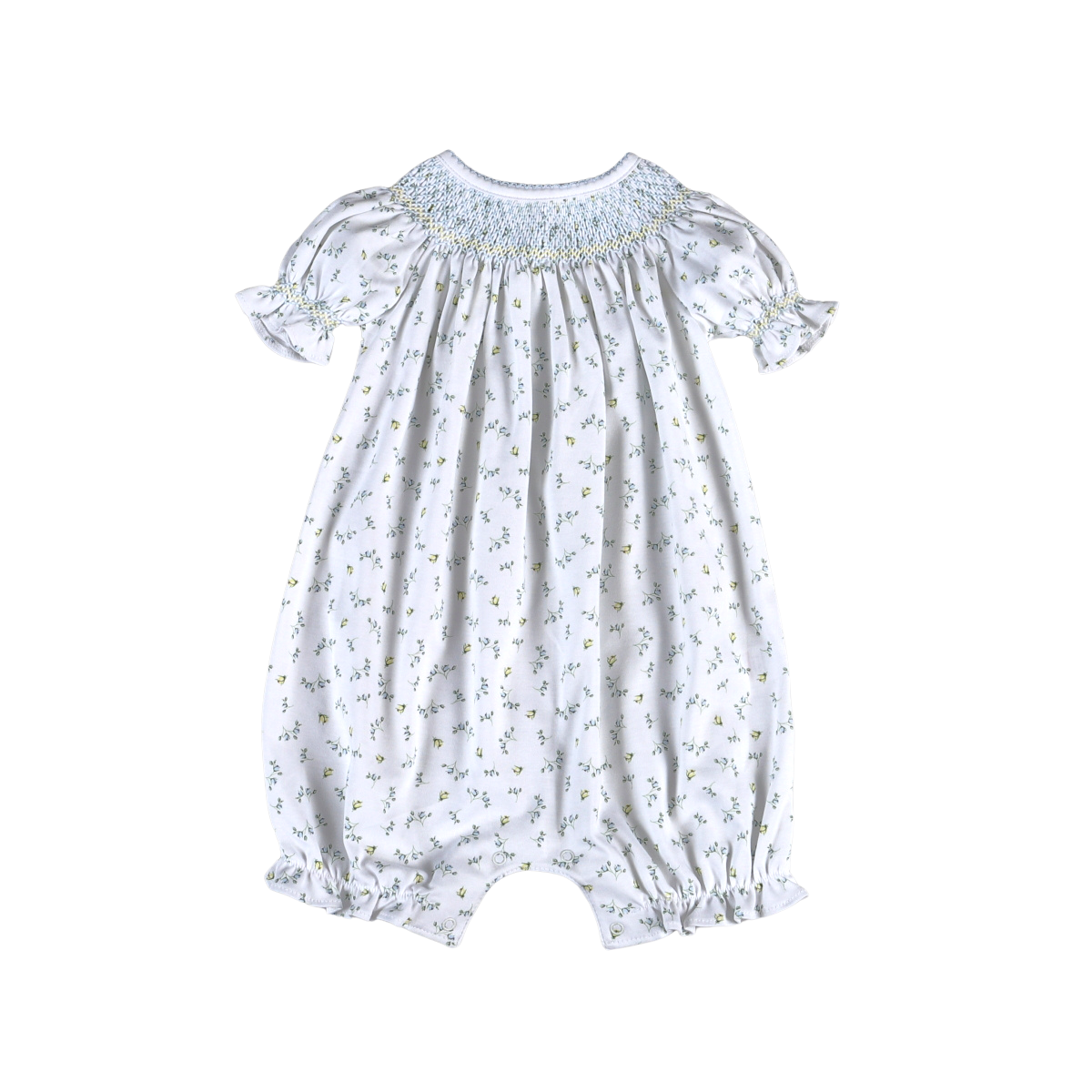 Mia Blue Floral Pima Hand Smocked Bishop Bubble