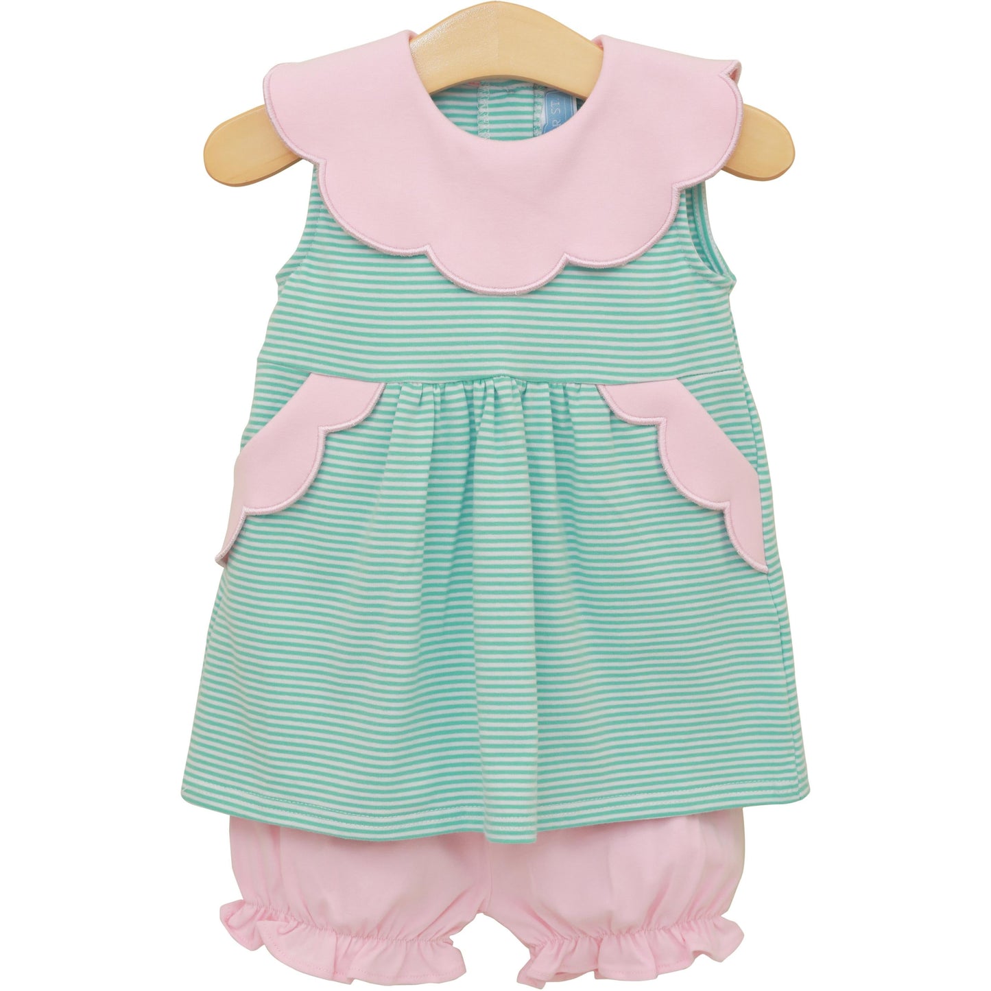 Penelope Bloomer Set - Mint Stripe/Light Pink