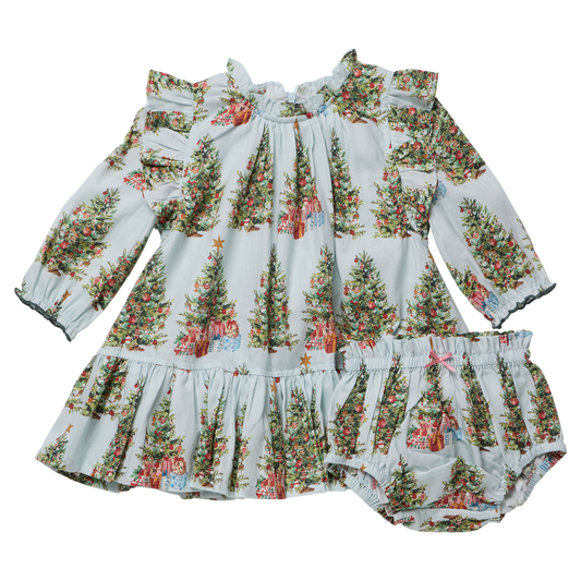 Baby Girls Harper Dress Set - Trees and Presents