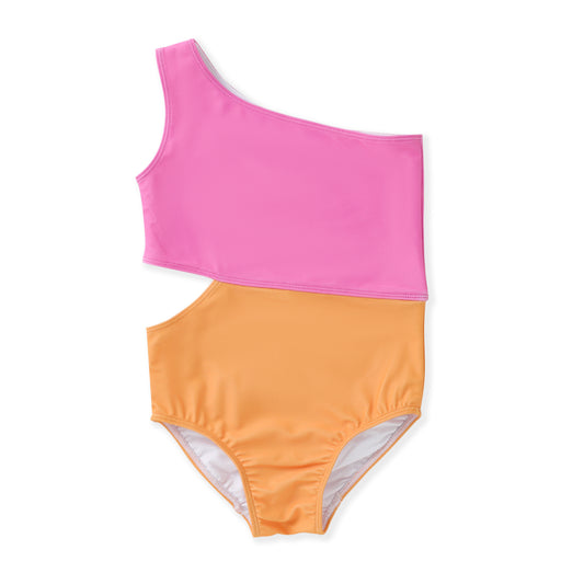 Pink and Orange One Piece Cutout Swimsuit
