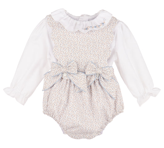 Sophie & Lucas Girls Blue Floral Blooms Bubble with Blouse and Bows