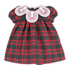 Sophie & Lucas Girls Red & Green Holiday Plaid Dress - Embroidered Petal Collar