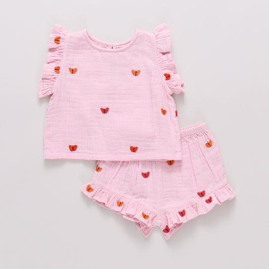 Girls Roey 2-Piece Set - Butterfly Embroidery