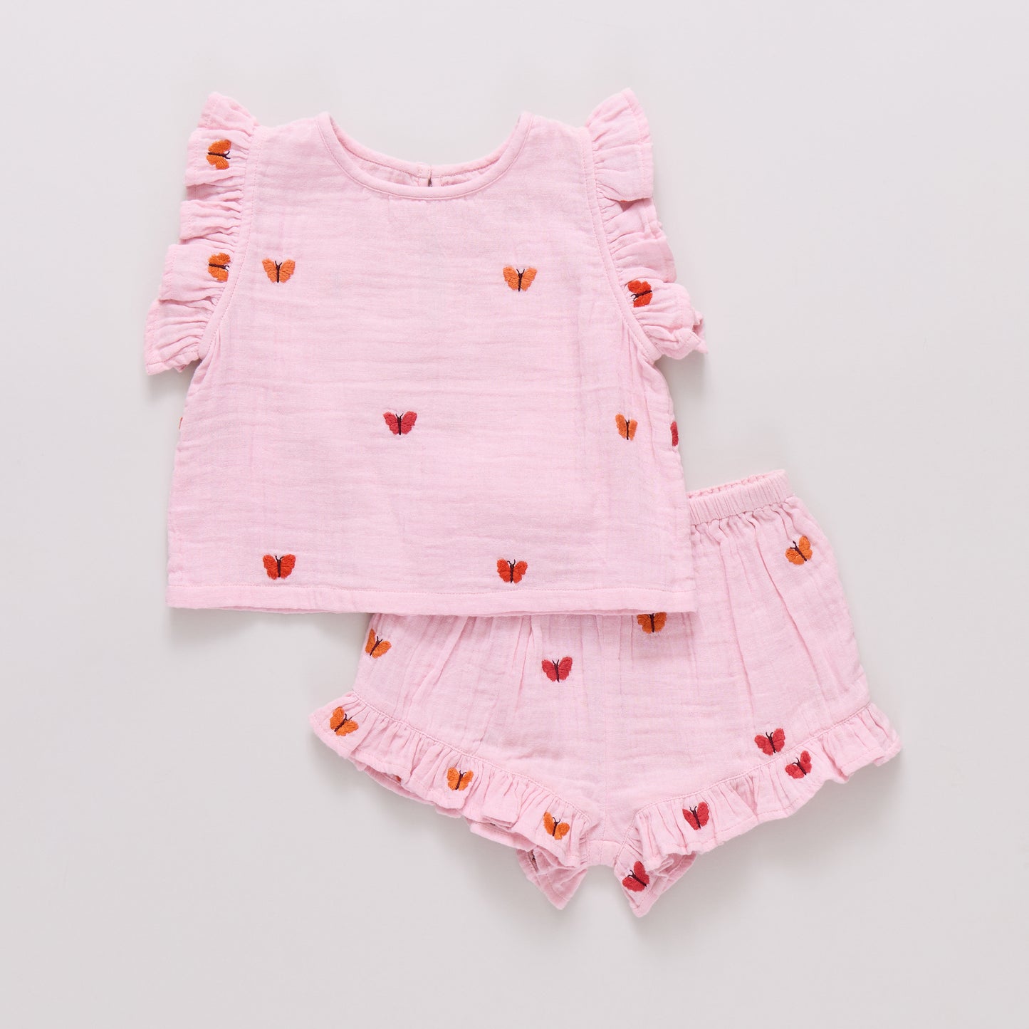 Girls Roey 2-Piece Set - Butterfly Embroidery