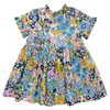 Girls Autumn Dress - Blue Large Sketched Floral