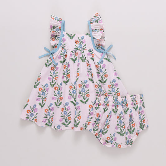 Baby Girls Ailee Dress Set - Pink Dewdrop Block Print