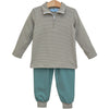 Tucker Pullover Set - Beige Stripe with Sage