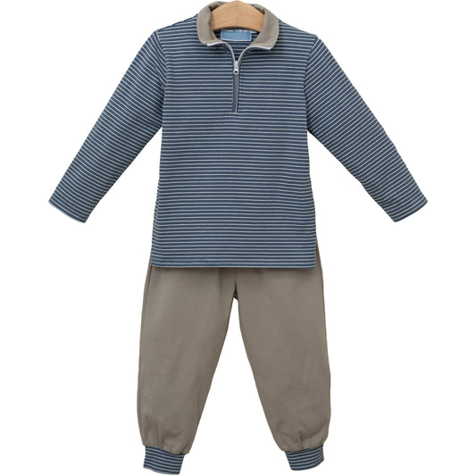 Tucker Pullover Set - Blue Stripe with Beige