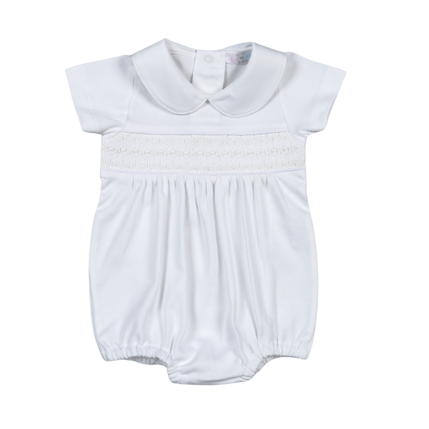 White Hand Smocked Pima Short Sleeve Bubble