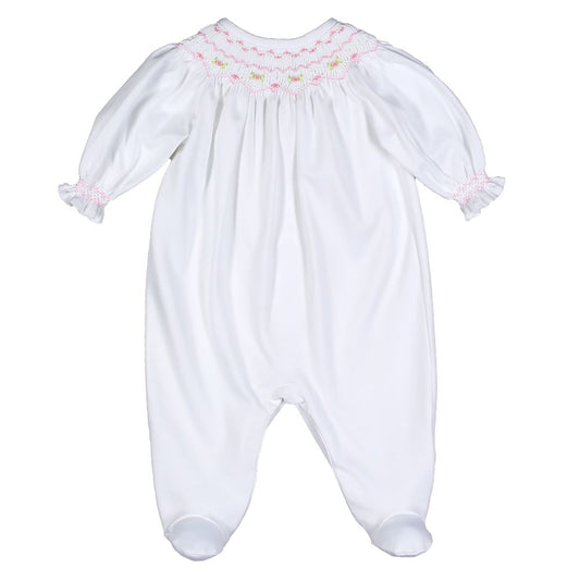 White/Pink Smocked Pima Bishop Footie